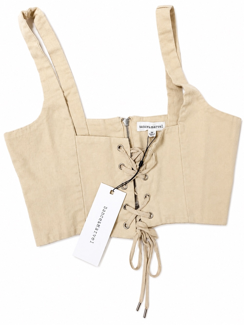 Dance & Marvel Cropped Lace-Up Tank Top — Neutral Beige